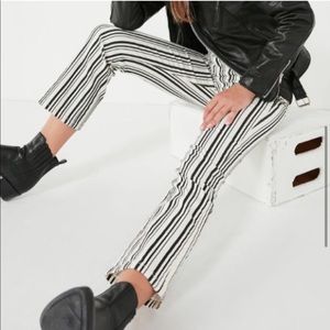 High Rise Cropped Kick Flare Striped Jeans